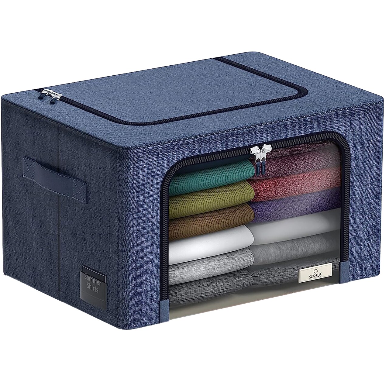 Sorbus 1 Pack Storage Bin with Metal Frame, Stackable Clothes Organizer Bag with Window & Handles, Organization for Bedding Linen & Clothing